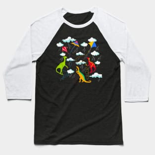 Dinosaurs flying Kites in Thunderstorm Baseball T-Shirt